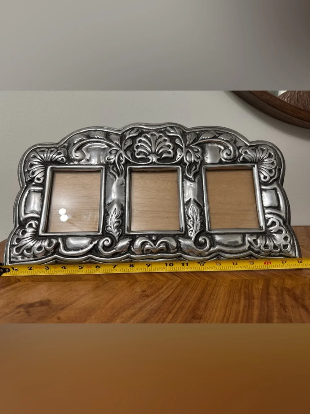 Vintage Artmex Pewter Ornate Triple Picture Frame 18” x 9.5” Heavy Elegant GUC